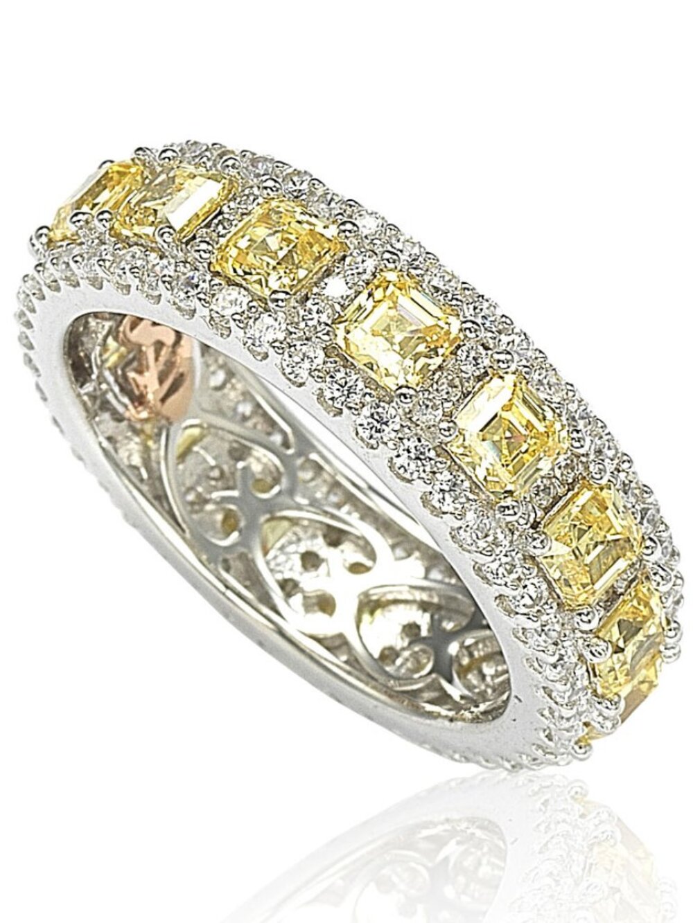 Suzy Levian Sterling Silver Cubic Zirconia Yellow and White  Eternity Band NWT